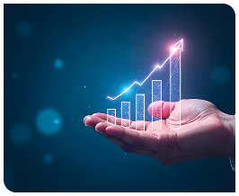 Digital growth visualization with hand holding glowing chart