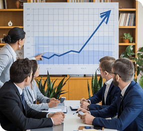 Business meeting discussing growth and strategy